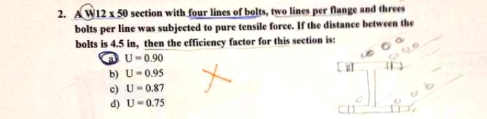 A 1 2 5 0 section with four lines of bolts, two