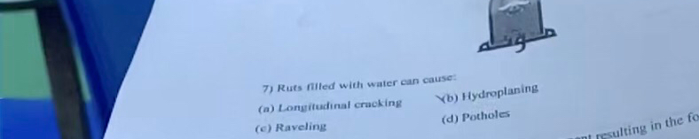 Ruts filled with water can cause: ( a )