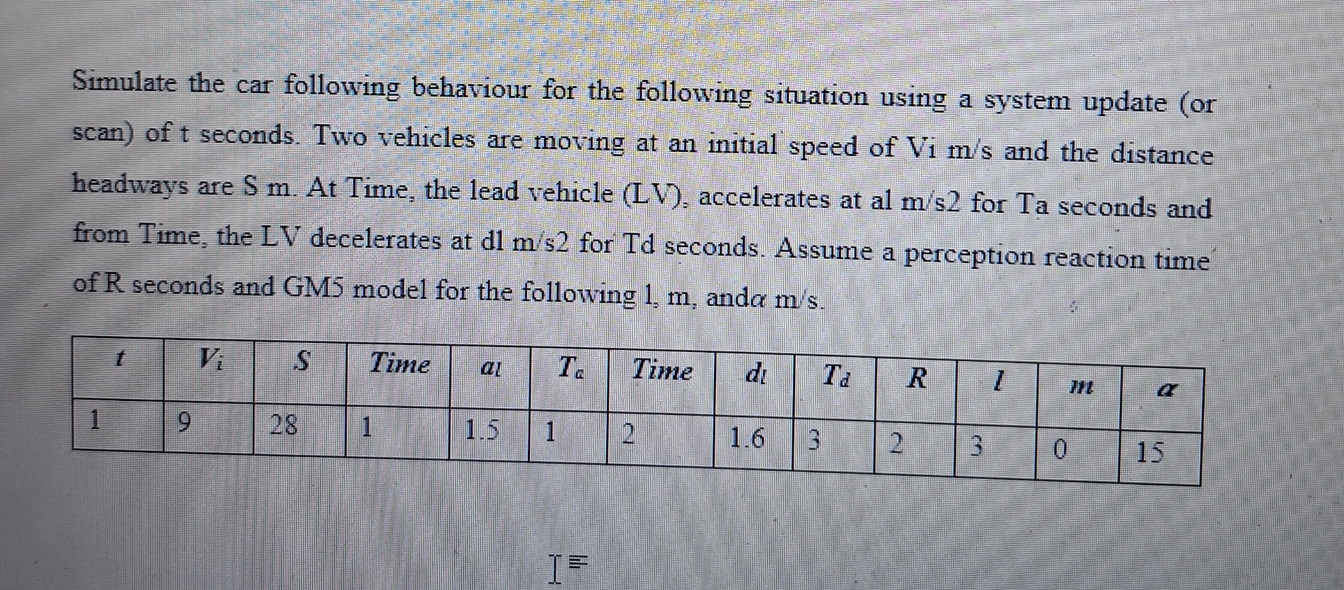 Simulate the car following behaviour for the