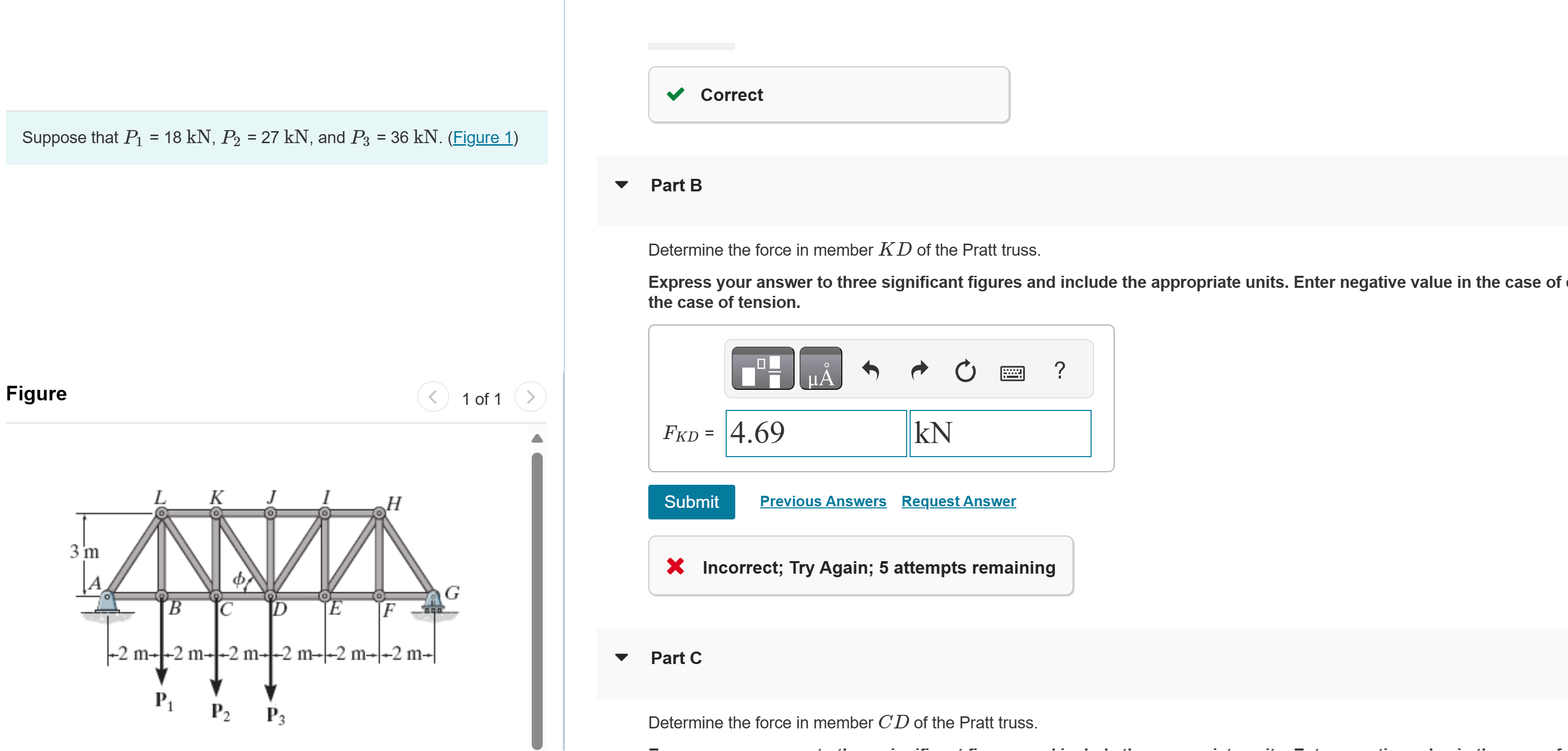 Need help with Part B , F ( KJ ) = - 6 0 kN , F (