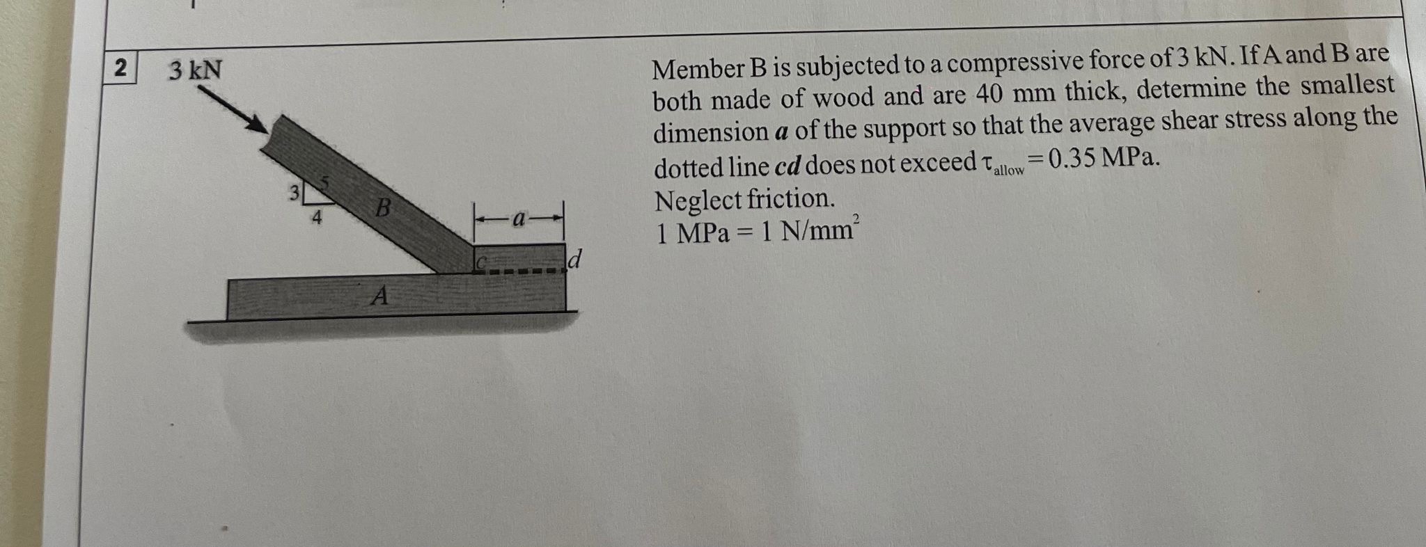 Member B is subjected to a compressive force of 3