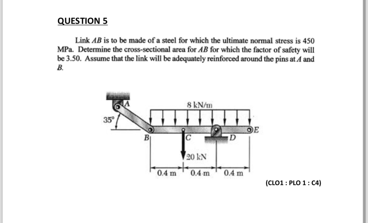 QUESTION 5 Link A B is to be made of a steel for