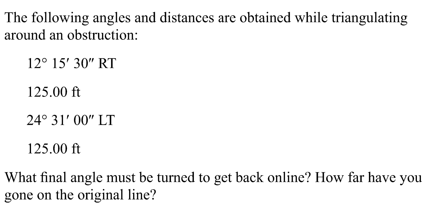 The following angles and distances are obtained