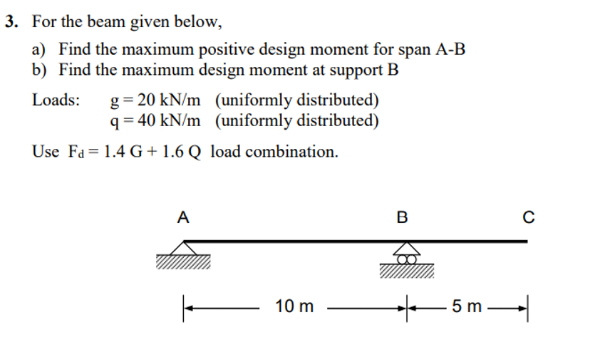For the beam given below, a ) Find the maximum