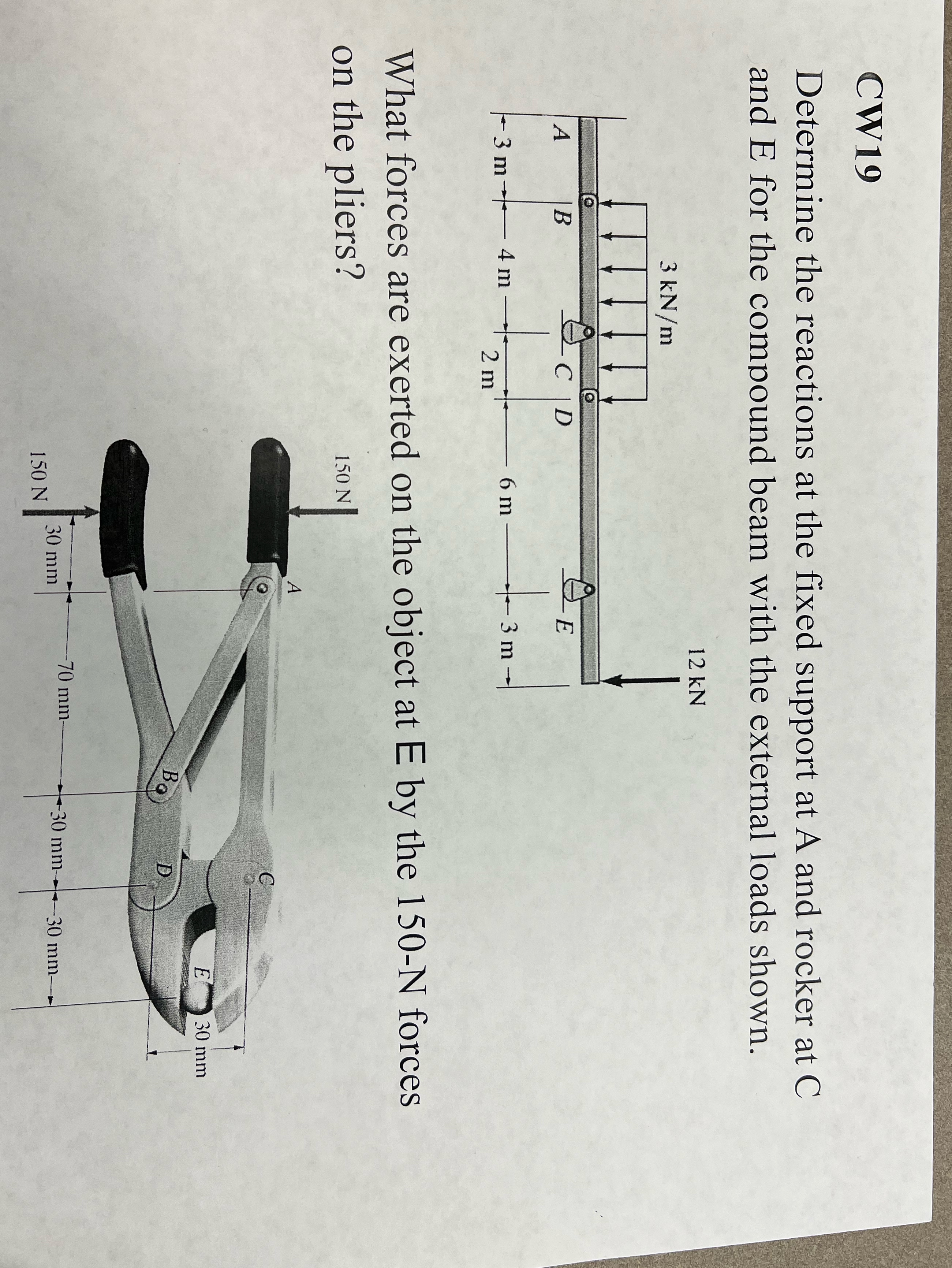 CW 1 9 Determine the reactions at the fixed