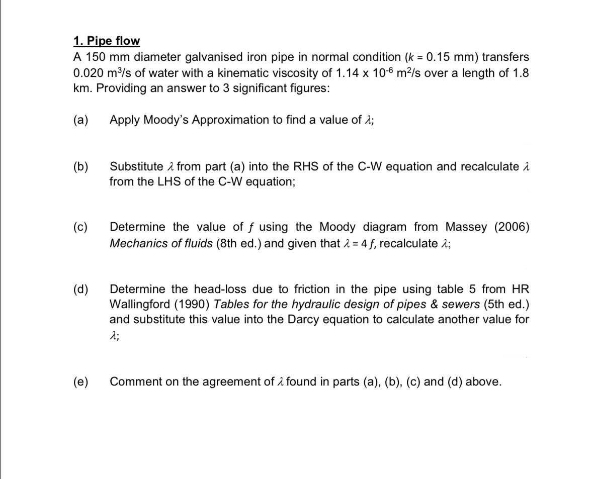 Solve all 5 sections with steps please. Pipe