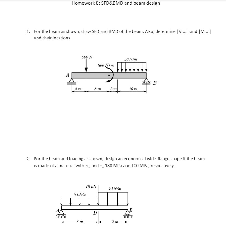 Homework 8 : SFD&BMD and beam design 1 ) For the