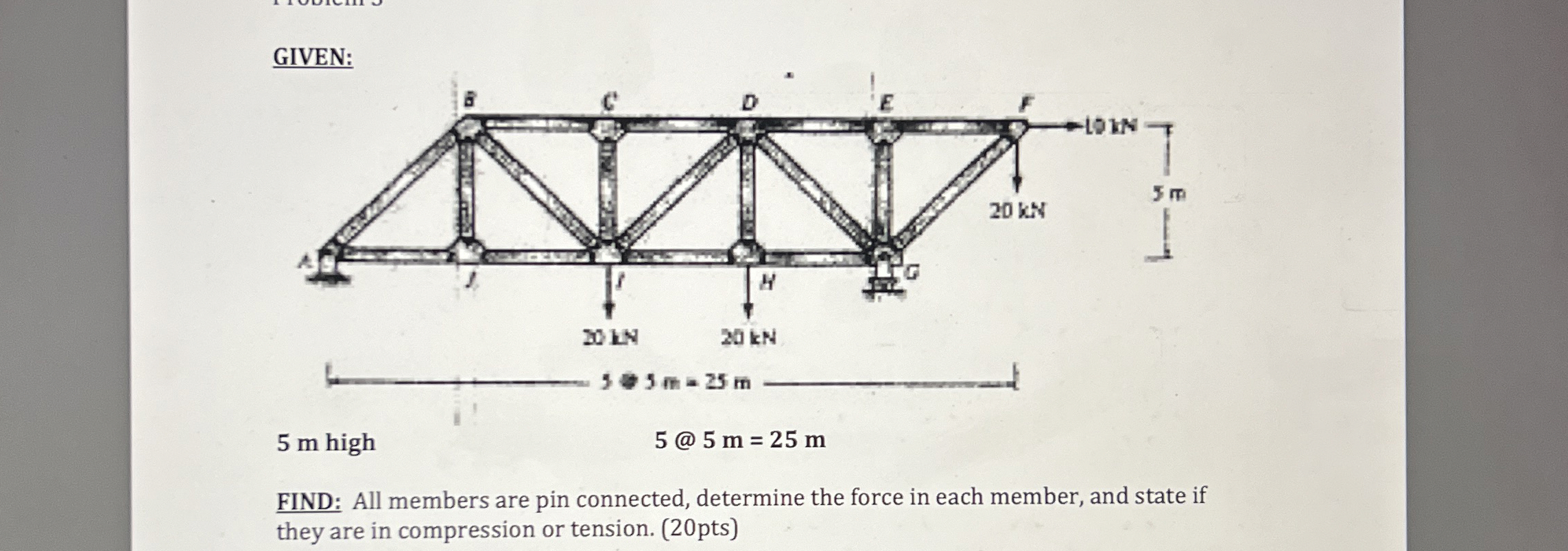 GIVEN: 5 m high 5 @ 5 m = 2 5 m FIND: All members