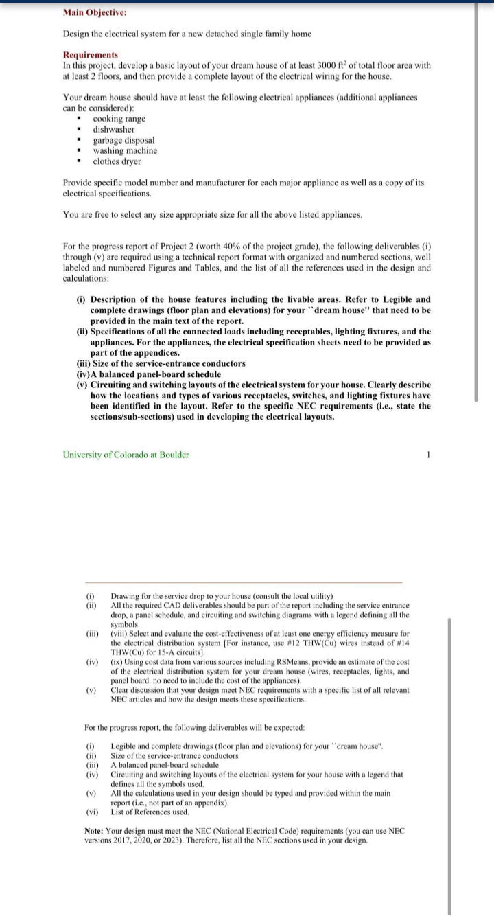 Main Objective: Design the electrical system for