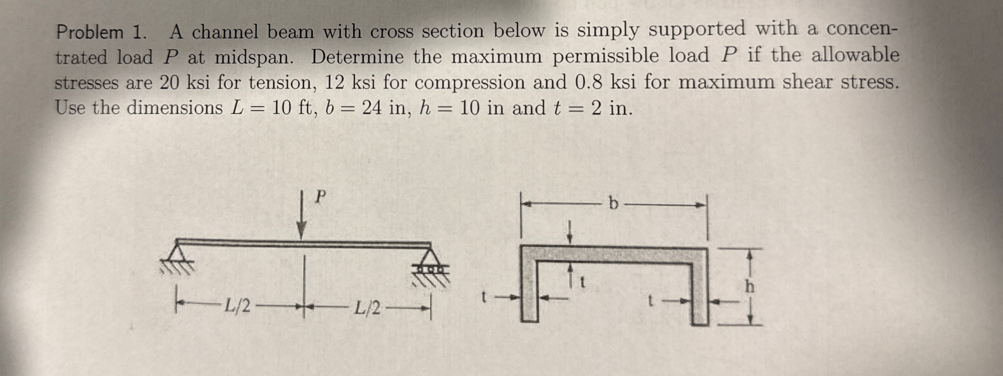 Problem 1 . A channel beam with cross section