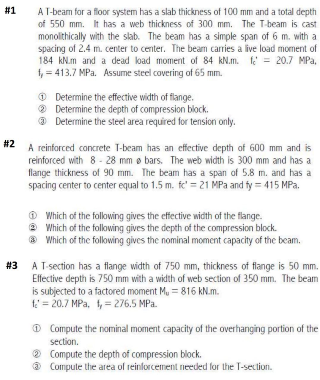 # 1 A T - beam for a floor system has a slab