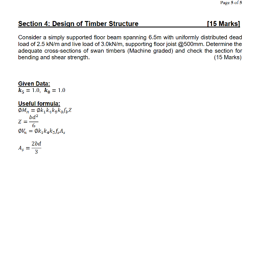 Consider a simply supported floor beam spanning 6