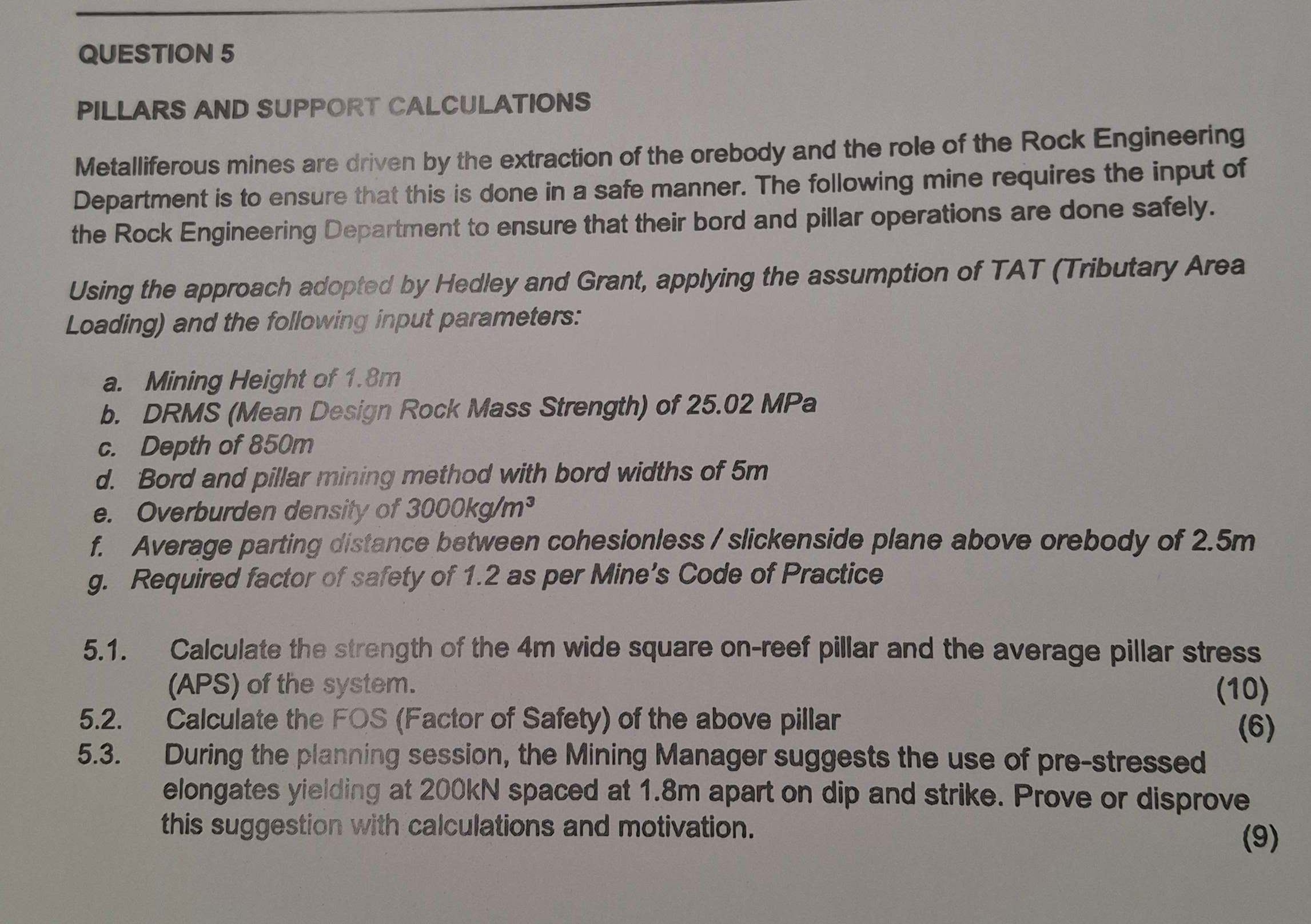 QUESTION 5 PILLARS AND SUPPORT CALCULATIONS