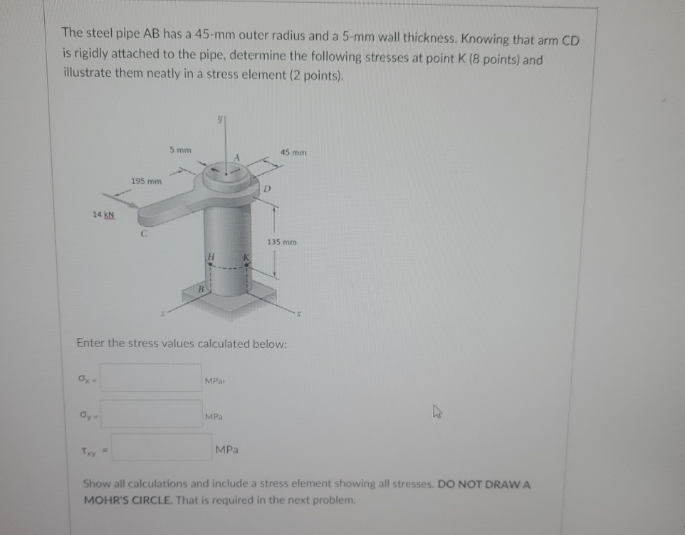 The steel pipe A B has a 4 5 - m m outer radius