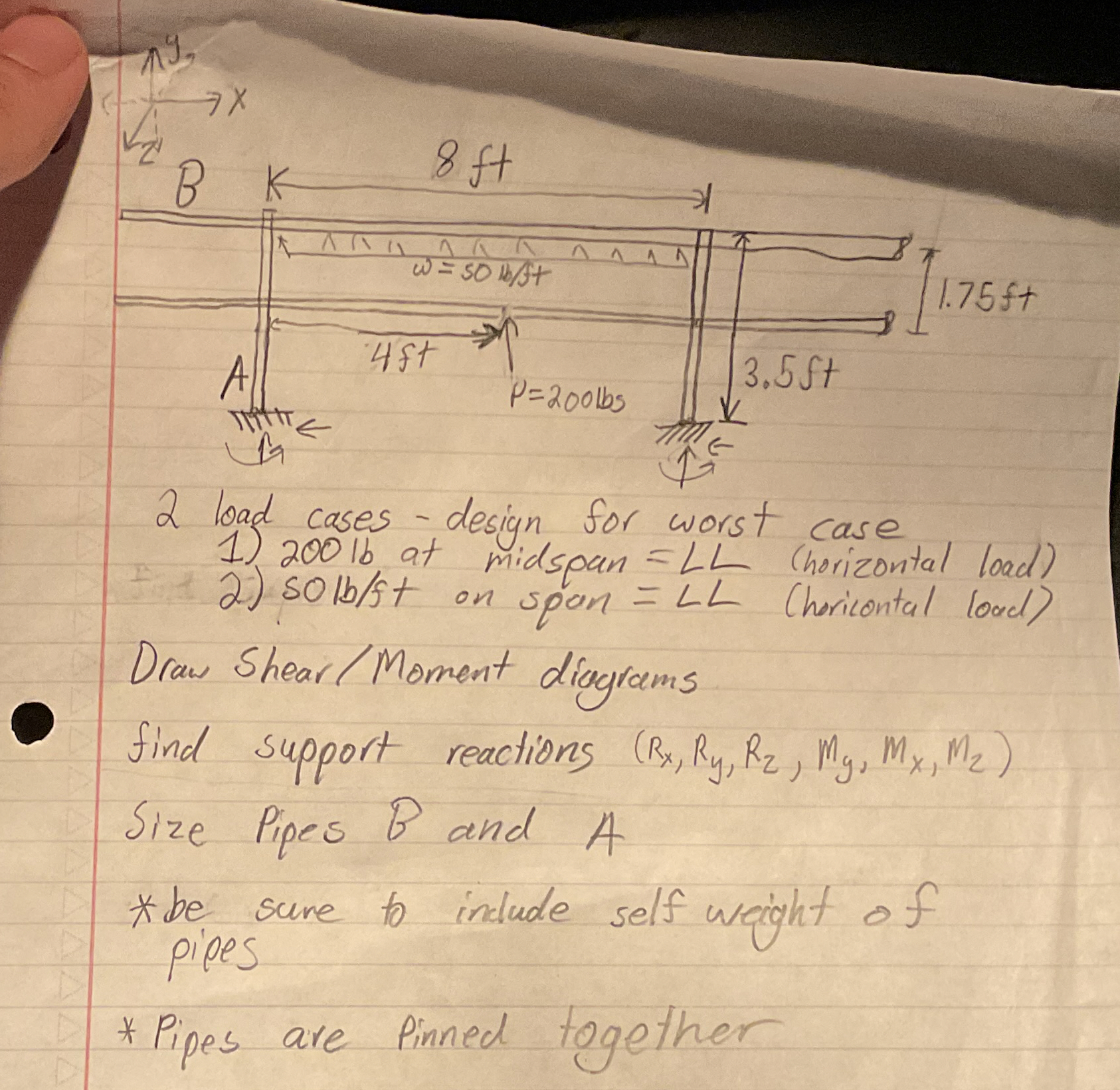 x y 2 load cases - design for worst case 2 0 0 lb