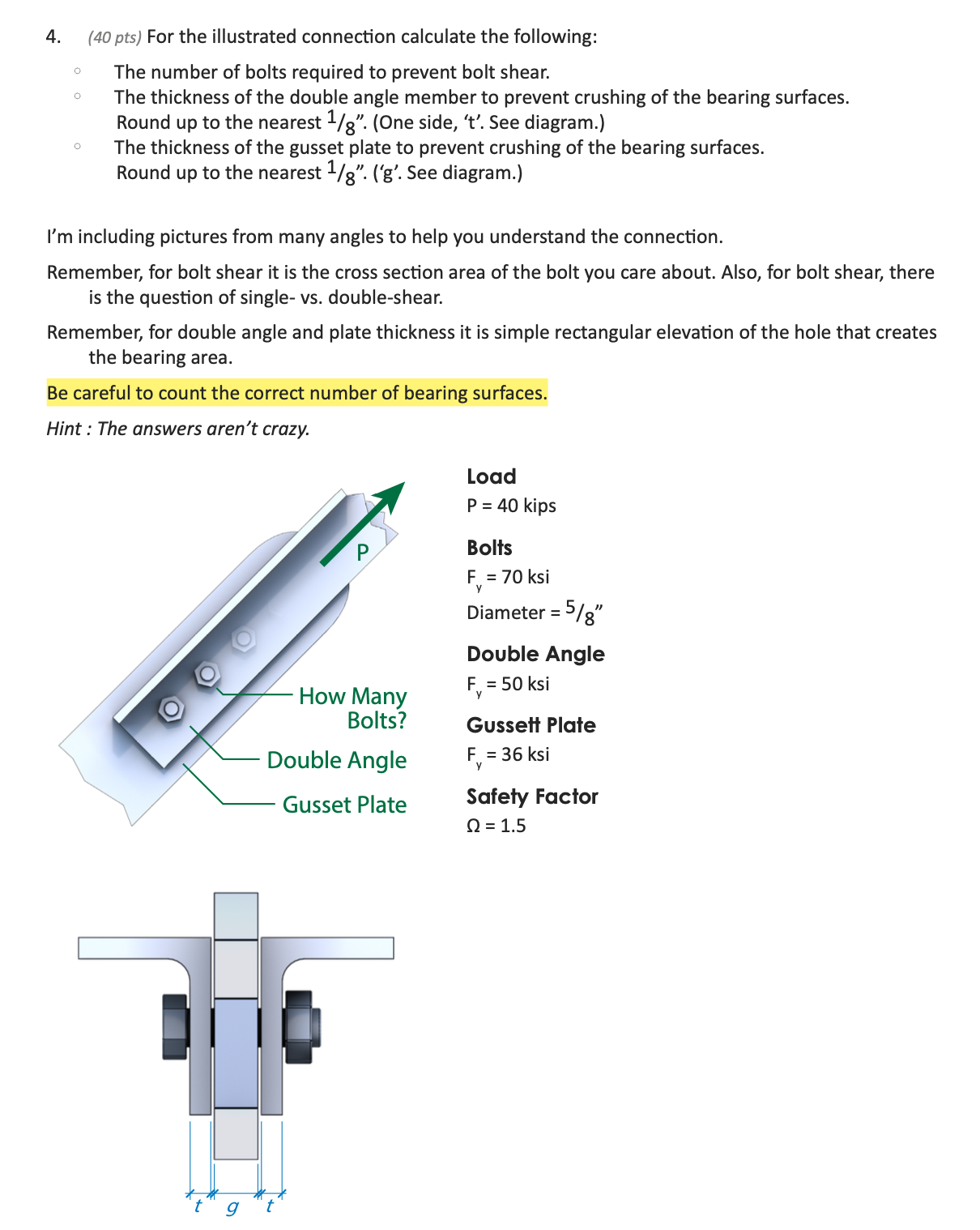 Solve For the illustrated connection calculate