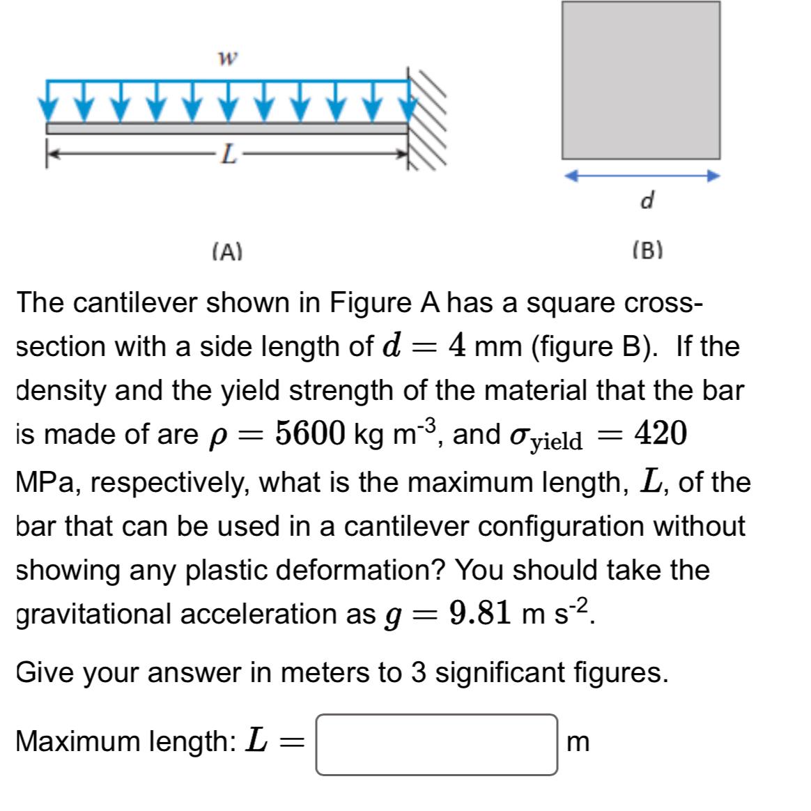 | A | ( B ) The cantilever shown in Figure A has