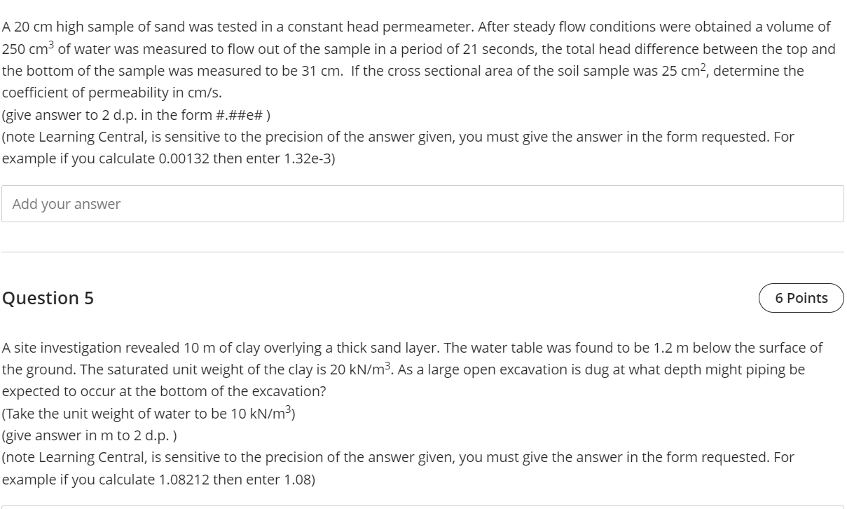 A 2 0 c m high sample of sand was tested in a
