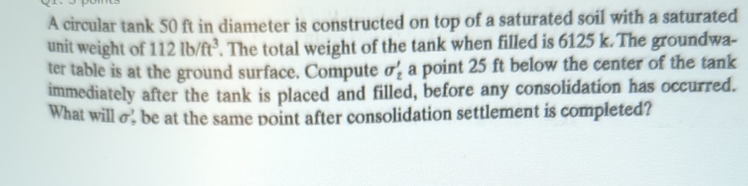 A circular tank 5 0 f t in diameter is