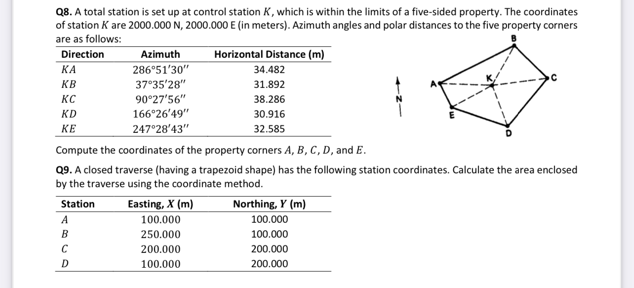 Q 8 . A total station is set up at control