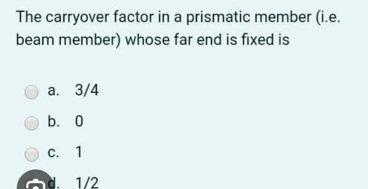 The carryover factor in a prismatic member ( i .