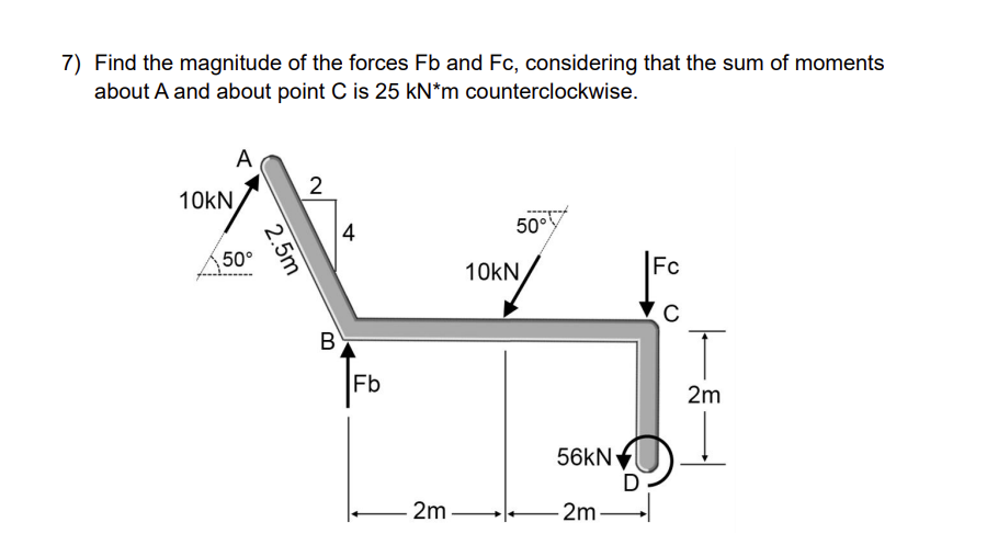 Find the magnitude of the forces Fb and Fc ,