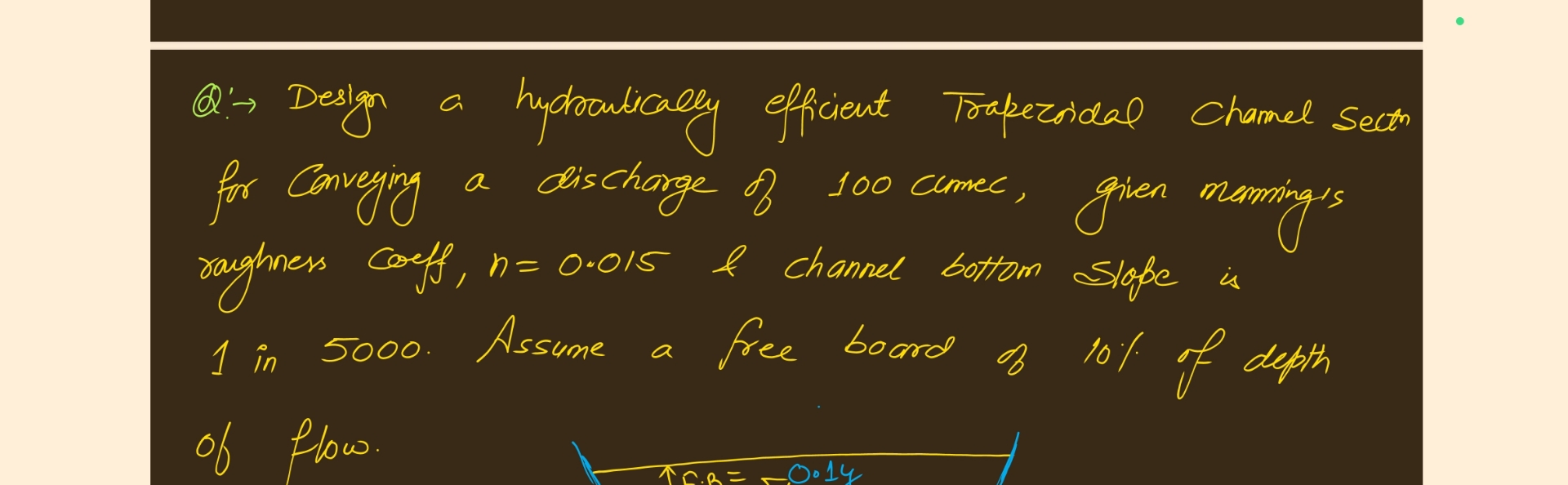 Q ' Design a hydroubically efficient Trakeridal