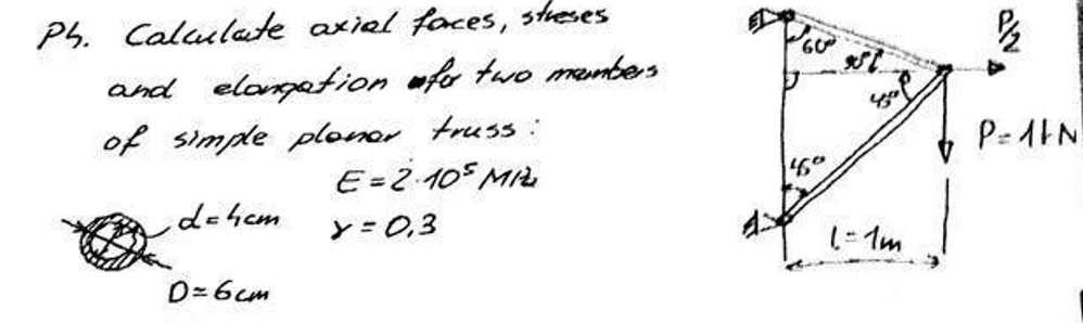 Calculate axial forces, stresses and elongation