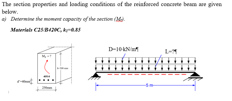 The section properties and loading conditions of