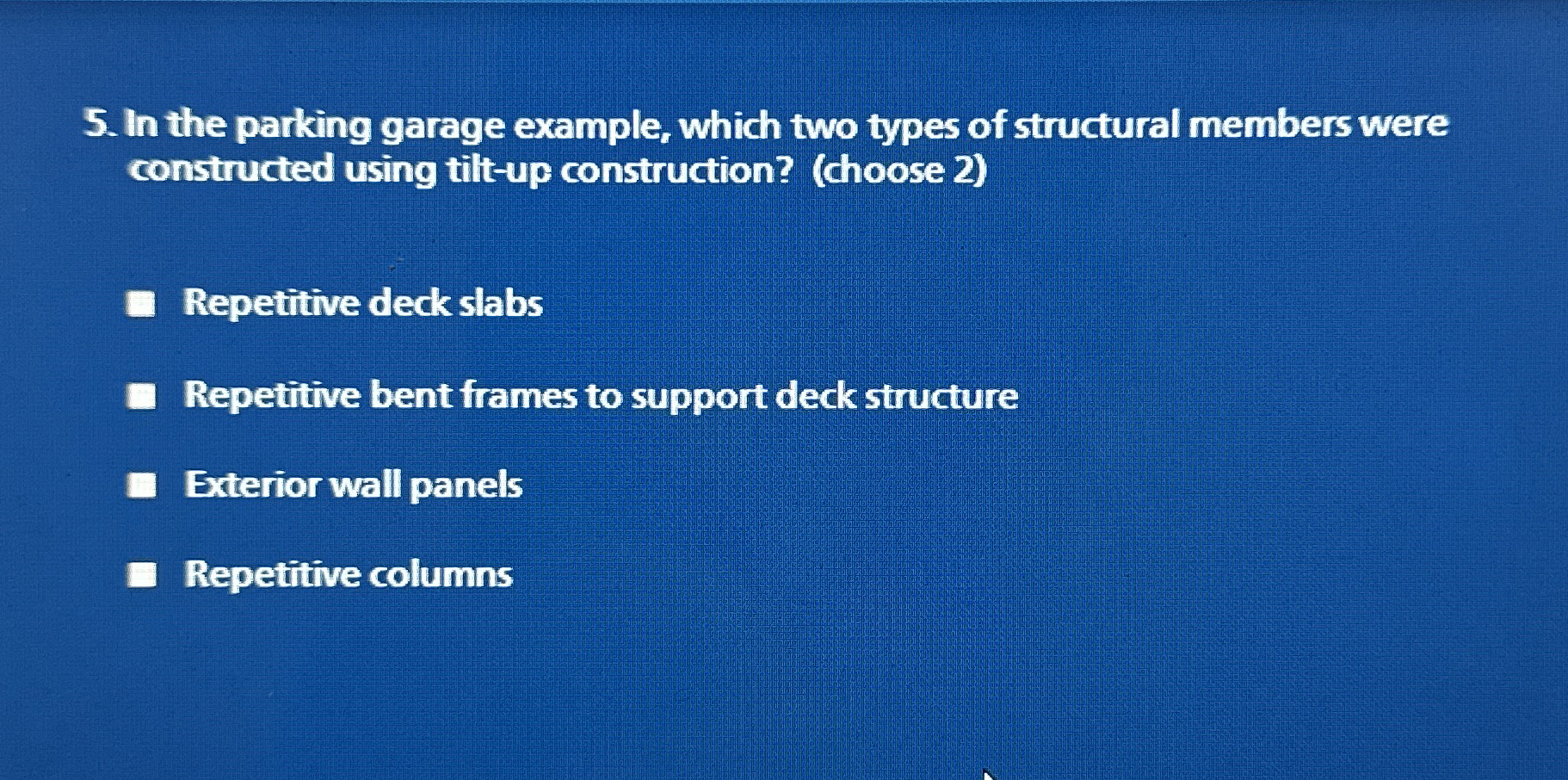 In the parking garage example, which two types of