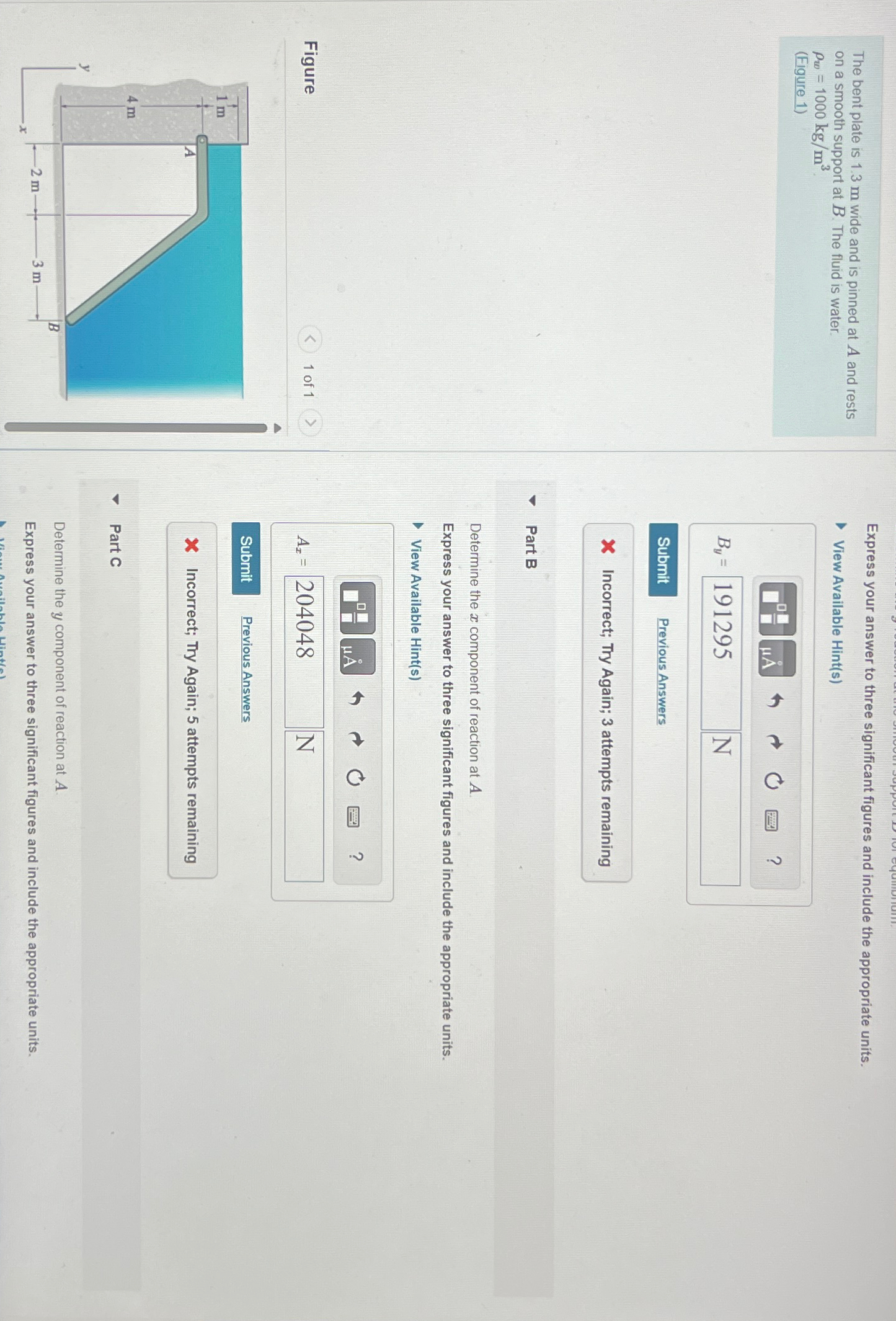 The bent plate is 1 . 3 m wide and is pinned at A