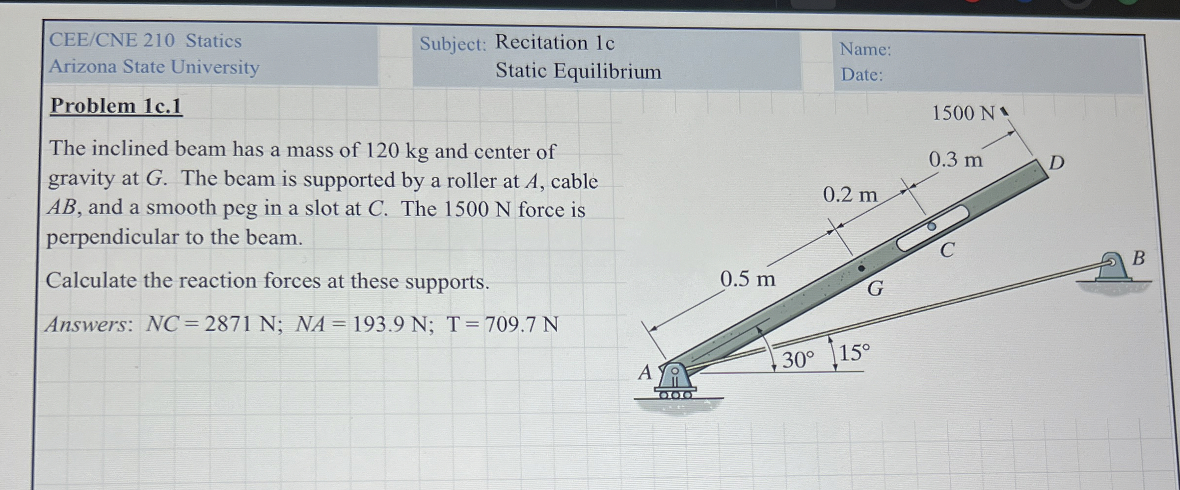 CEE / CNE 2 1 0 Statics Subject: Recitation 1 c