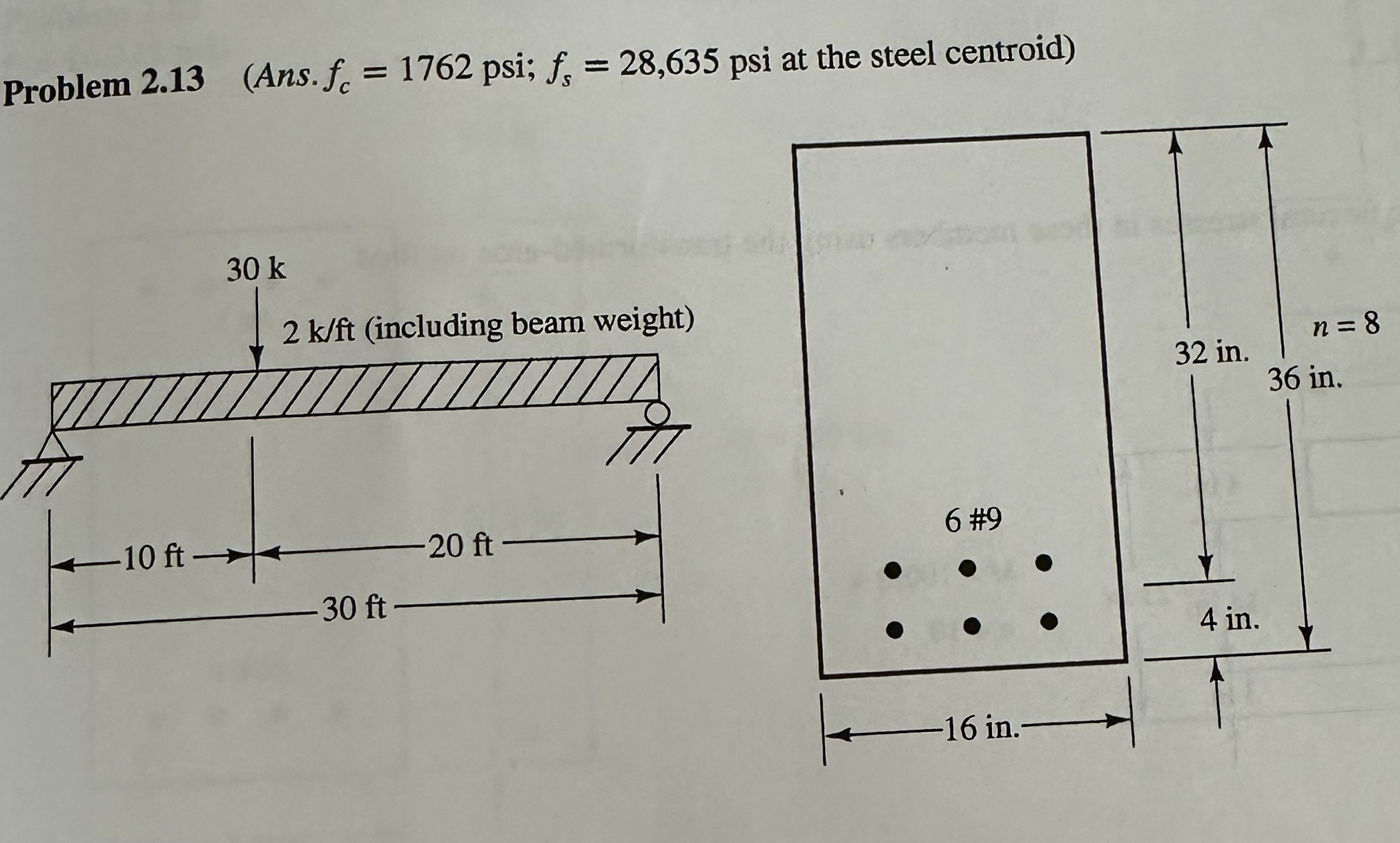 Problem 2 . 1 3 ( Ans . f c = 1 7 6 2 psi; f s =
