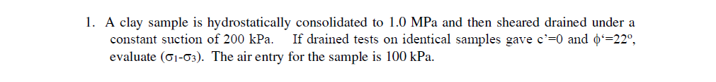 A clay sample is hydrostatically consolidated to