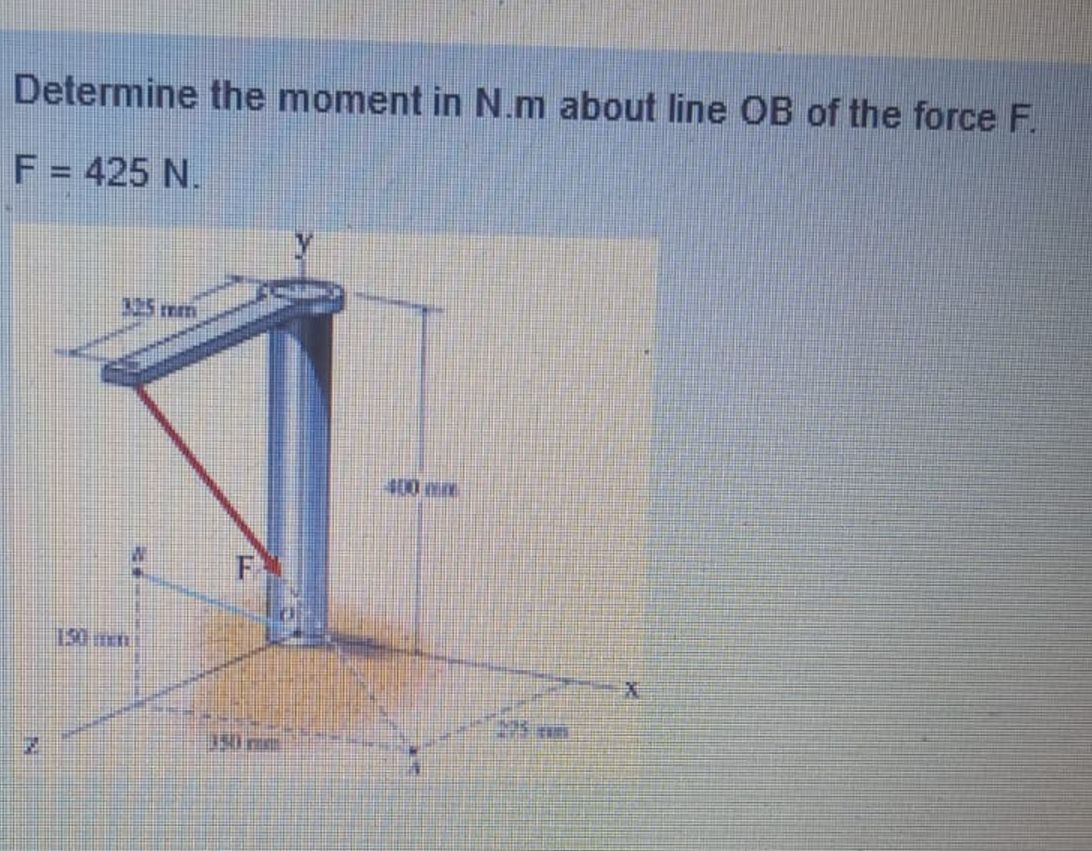 Determine the moment in N . m about line O B of