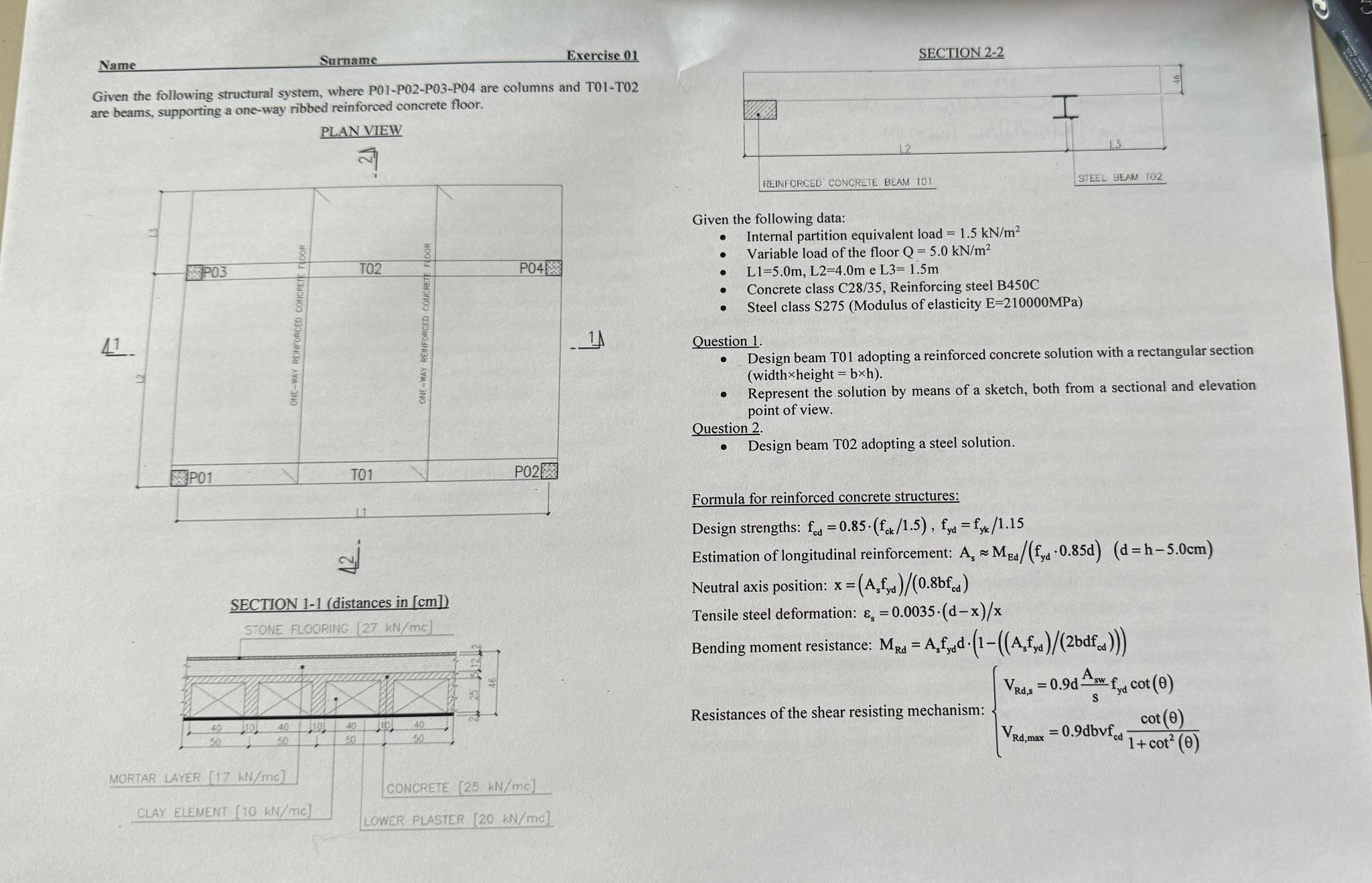 Name Surname Exercise 0 1 Given the following