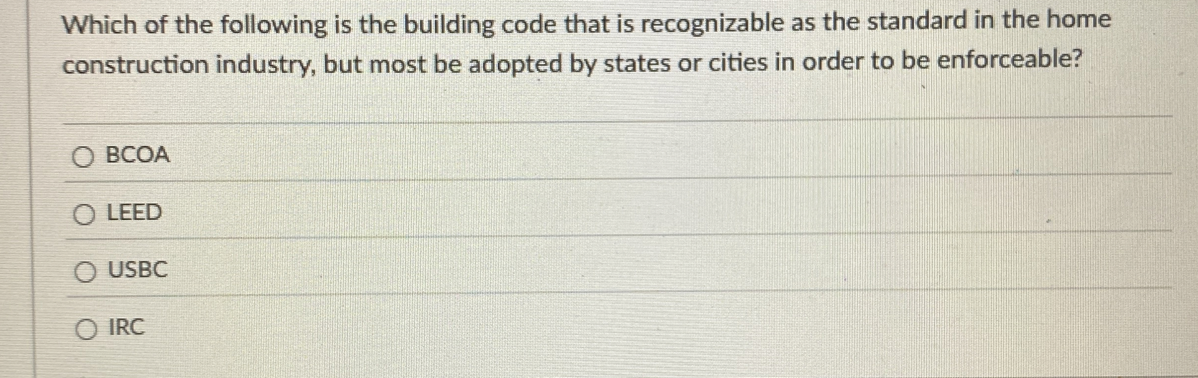 Which of the following is the building code that