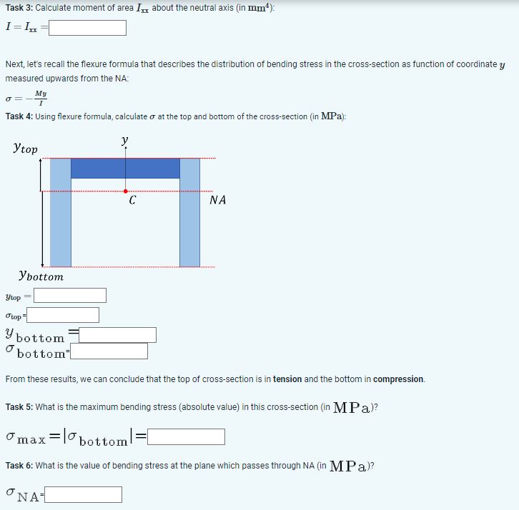 Task 3 : Calculate moment of area I about the