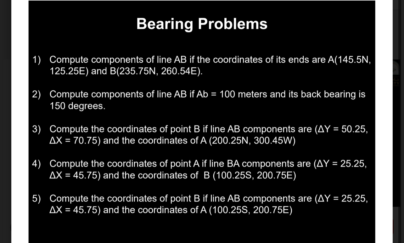 Bearing Problems Compute components of line A B