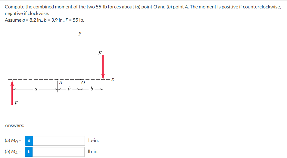 Compute the combined moment of the two 5 5 - lb
