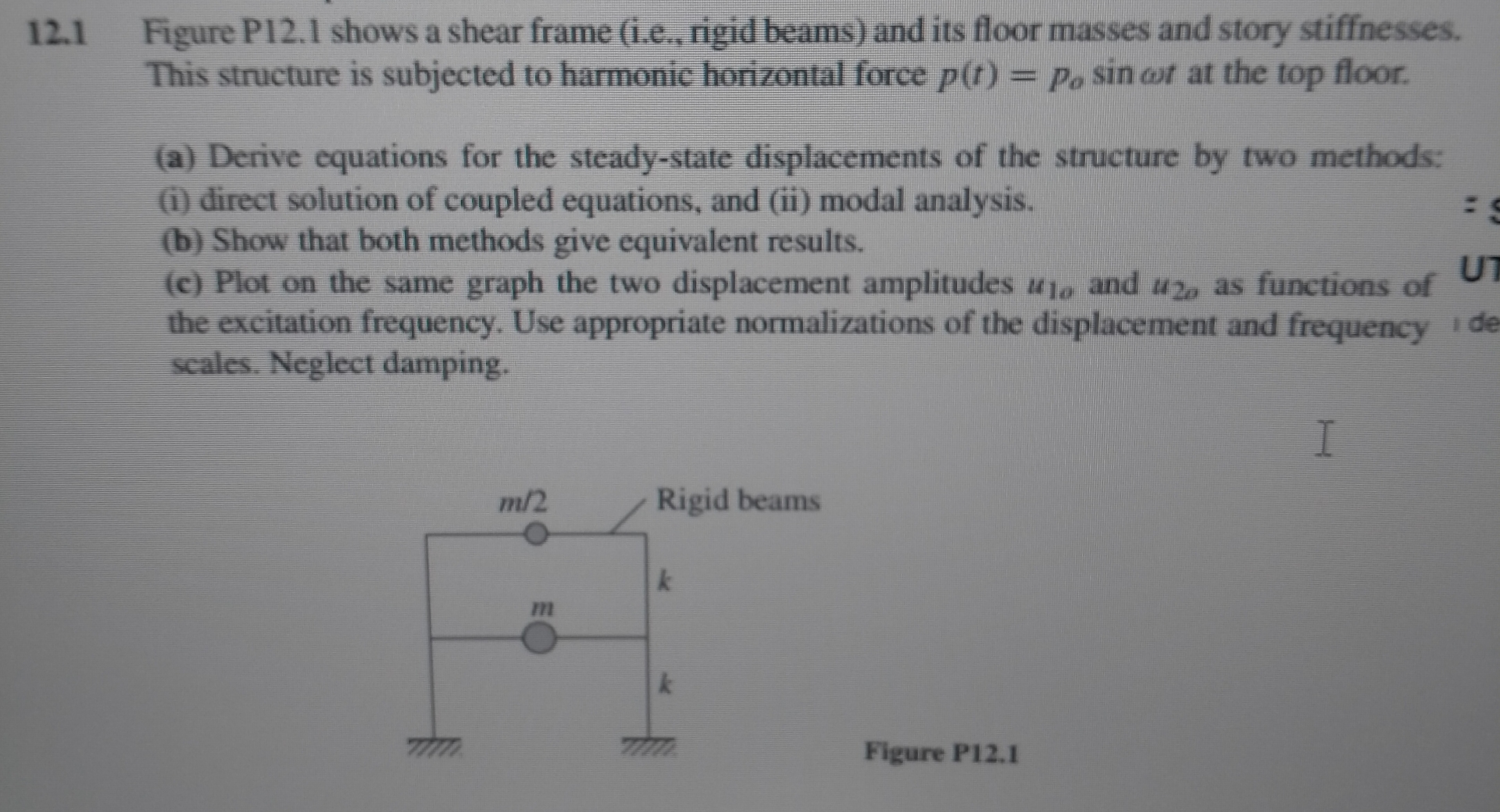 1 2 . 1 Figure P 1 2 . 1 shows a shear frame ( i