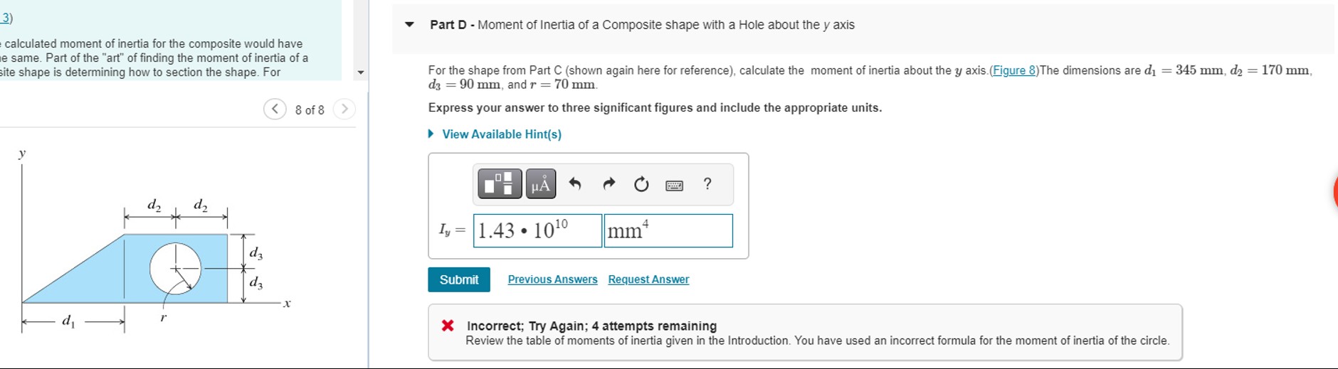 Part D - Moment of Inertia of a Composite shape