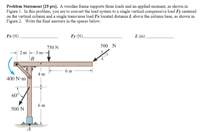 A wooden frame supports three loads and an