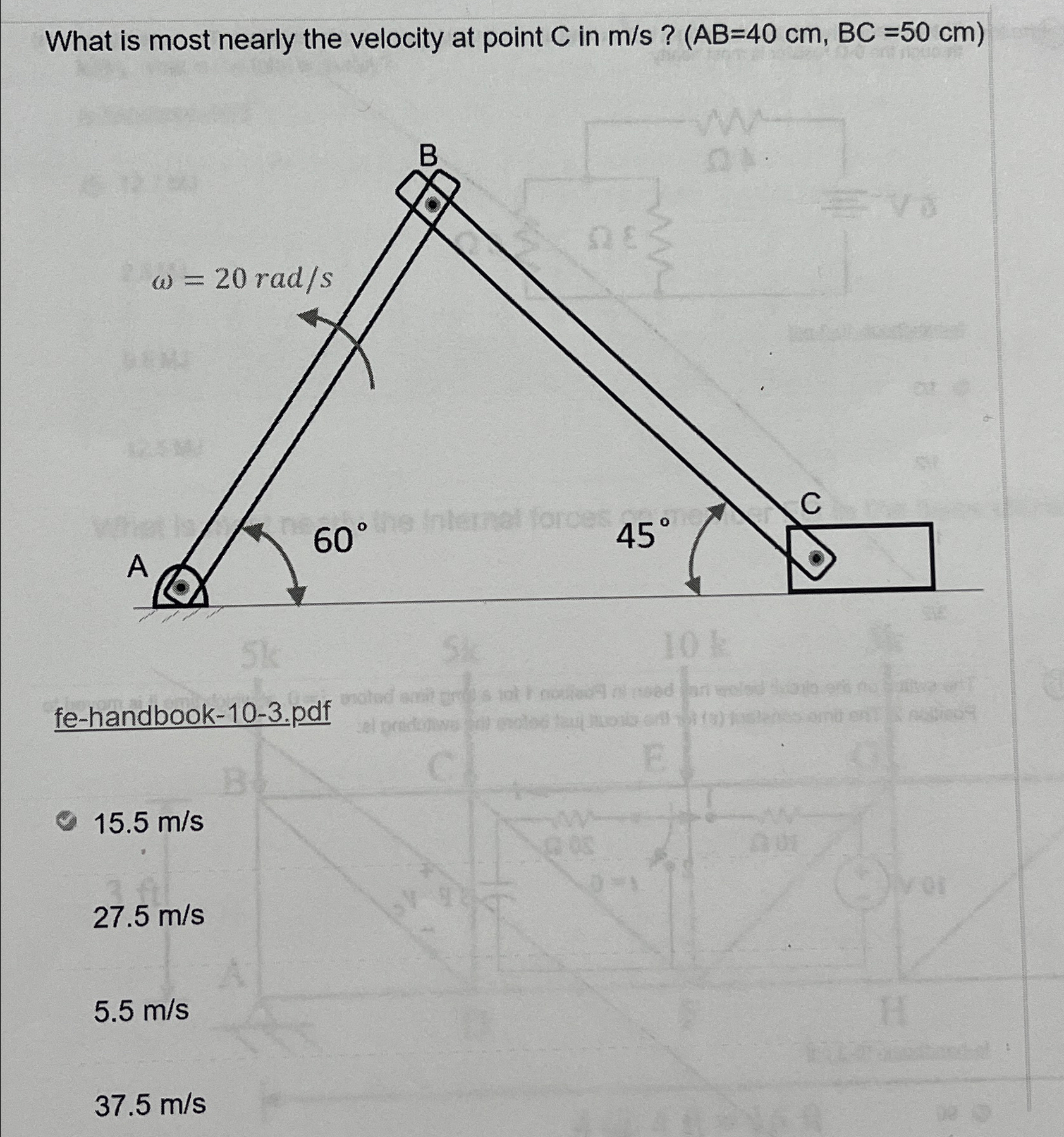 What is most nearly the velocity at point C in m