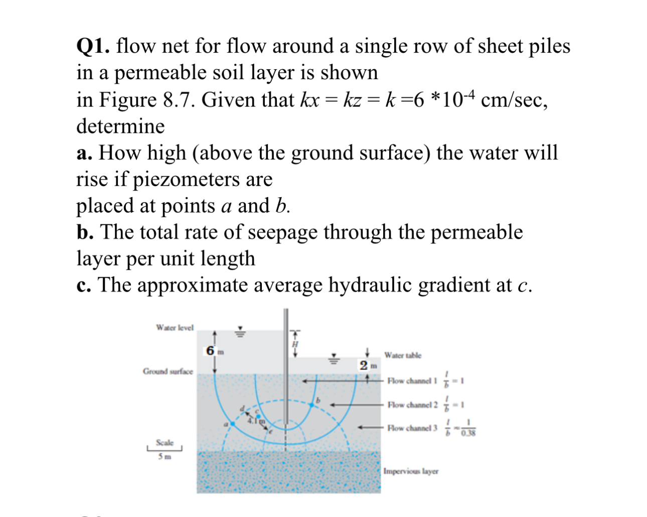 Q 1 . flow net for flow around a single row of