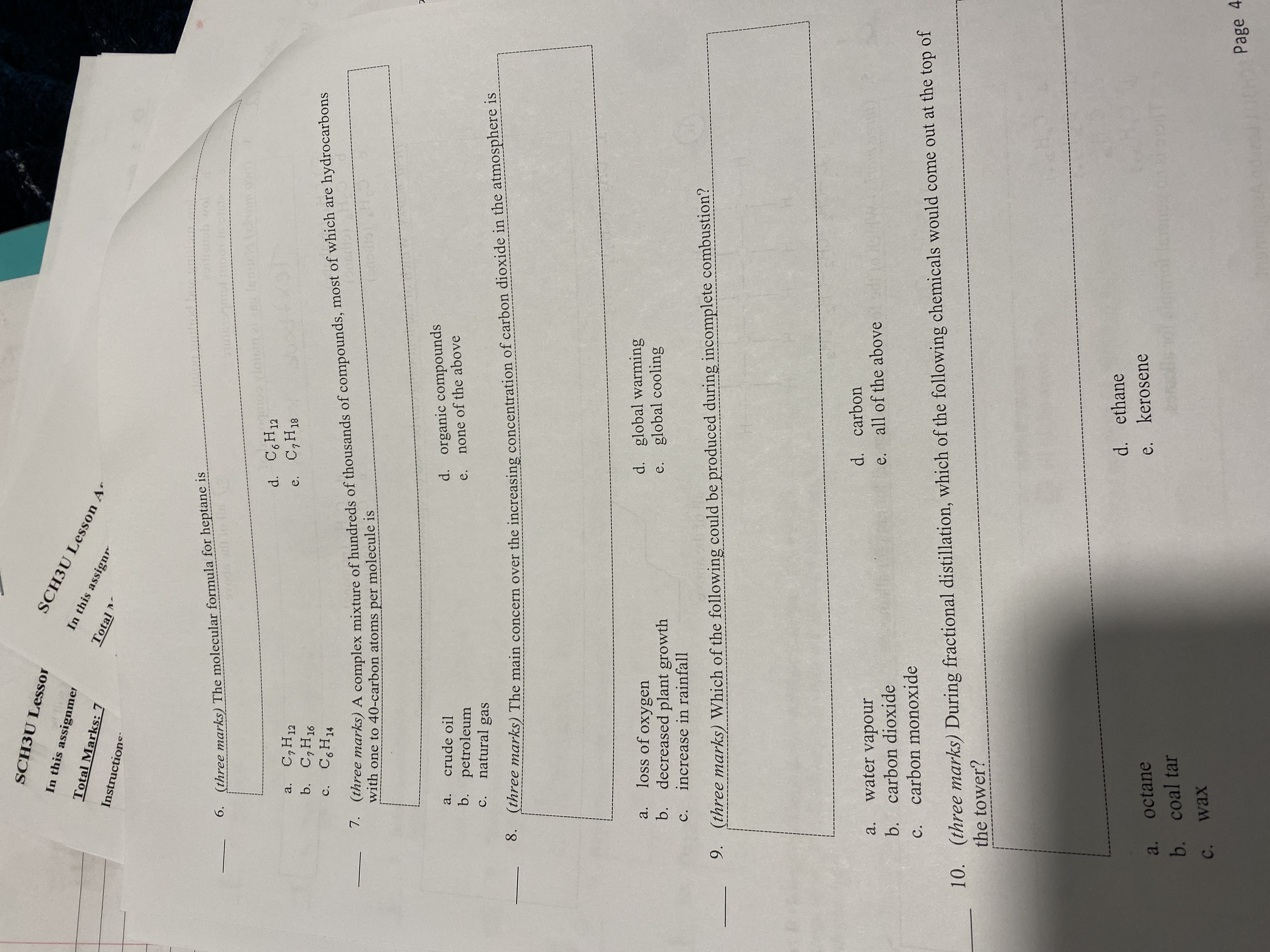 (three marks) The molecular formula for heptane