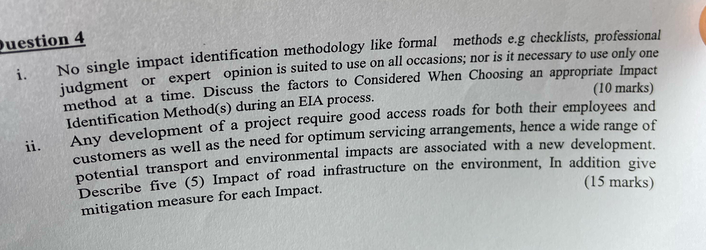 uestion 4 i . No single impact identification