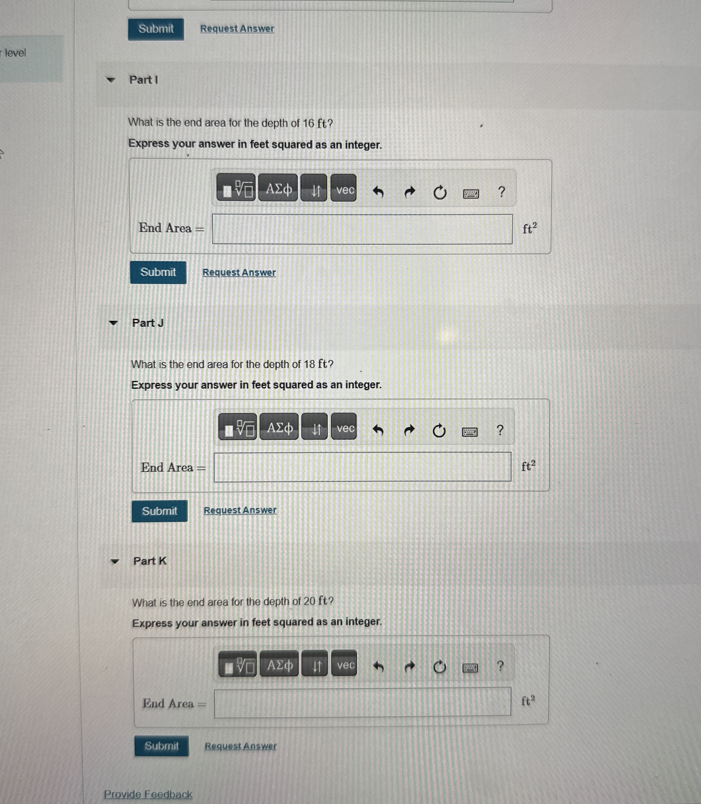 Part A Calculate the end areas for depths of fill