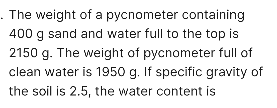 The weight of a pycnometer containing 4 0 0 g
