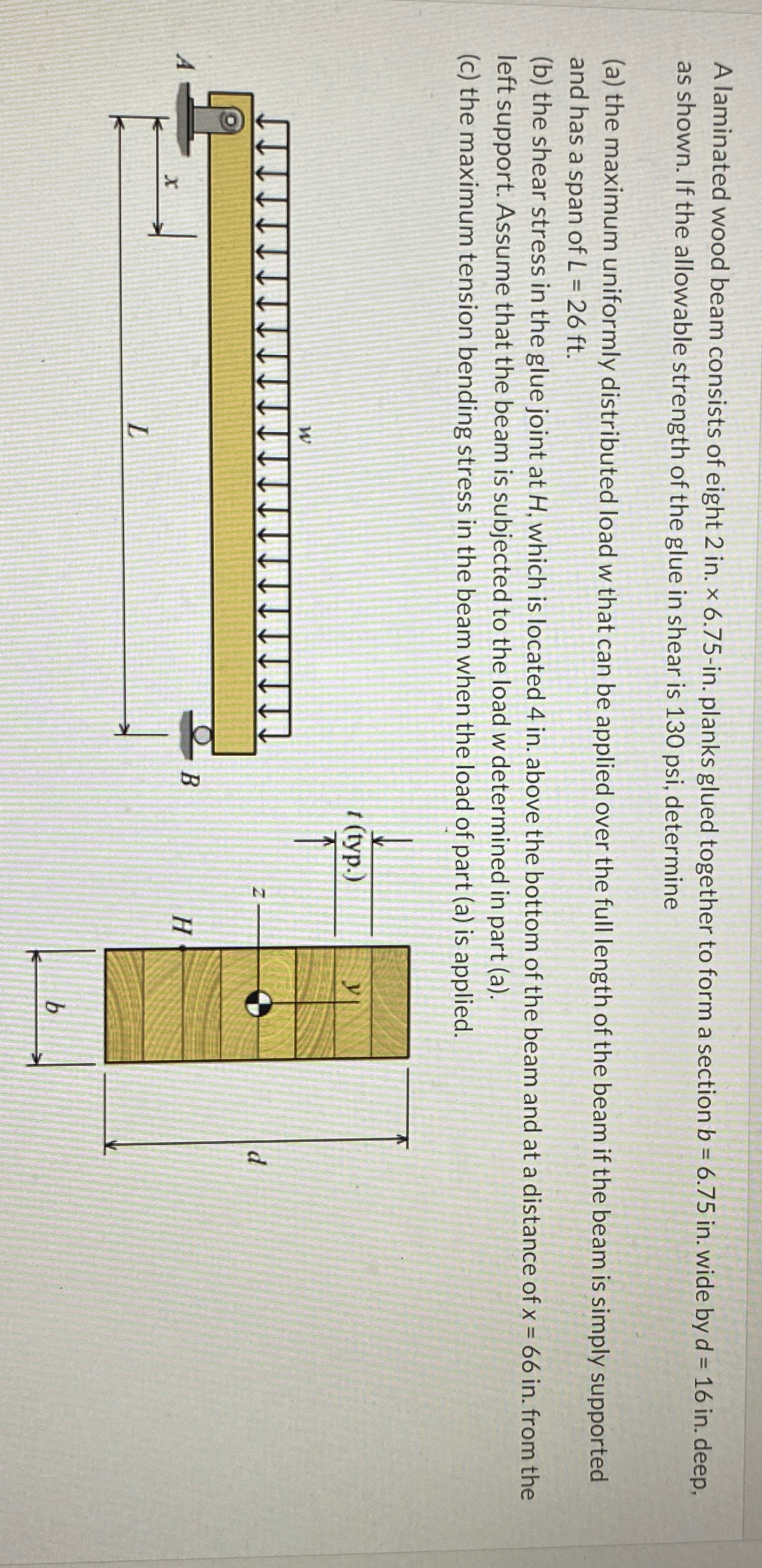 A laminated wood beam consists of eight 2 in . 6